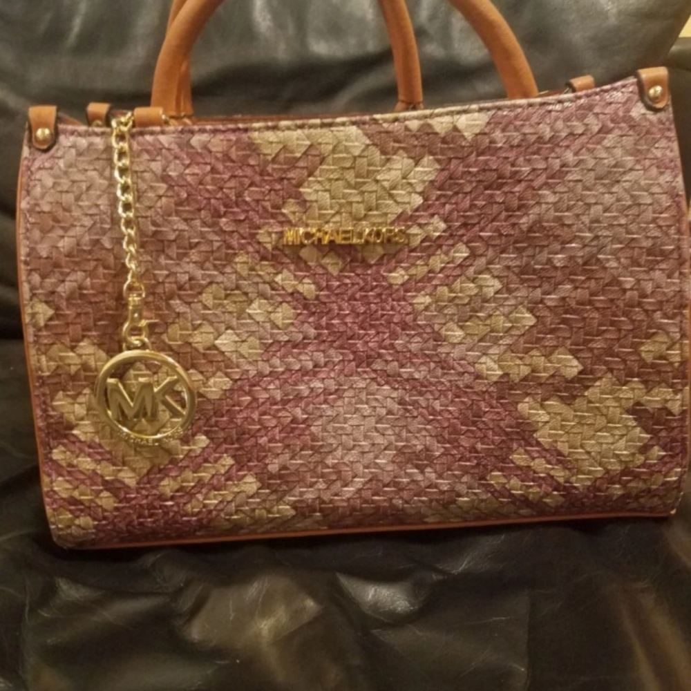 m onMichael kors purple grey and brown purseEmble